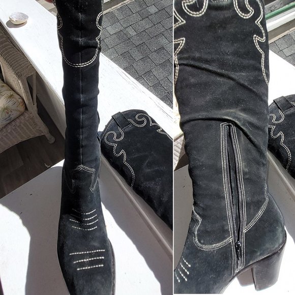 Via Spiga Blizza Sexy Western Embroidered Suede Cowgirl Pointed boots in Black - Picture 12 of 15